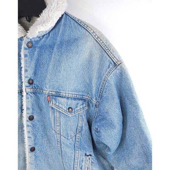 Levis Vintage Denim Jacket Mens Large Sherpa Lined Light Trucker Snaps - Picture 9 of 15